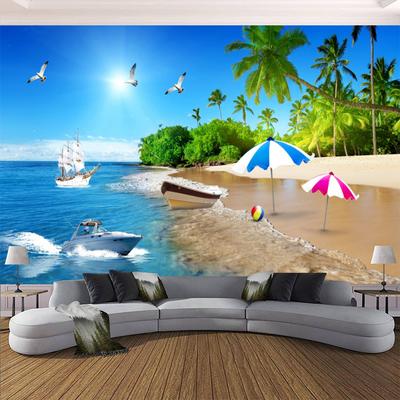 Blue Sky Beach Wallpaper Island Sailing Boat Mural Bedroom Living Room Beach Wall Murals Home Decor