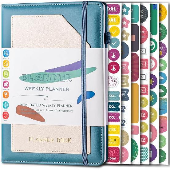2025 Planner | Undated Daily Planner with Stretch Leather Cover & Inner Pocket | Weekly Planner for Home, Office & School | Includes Creative