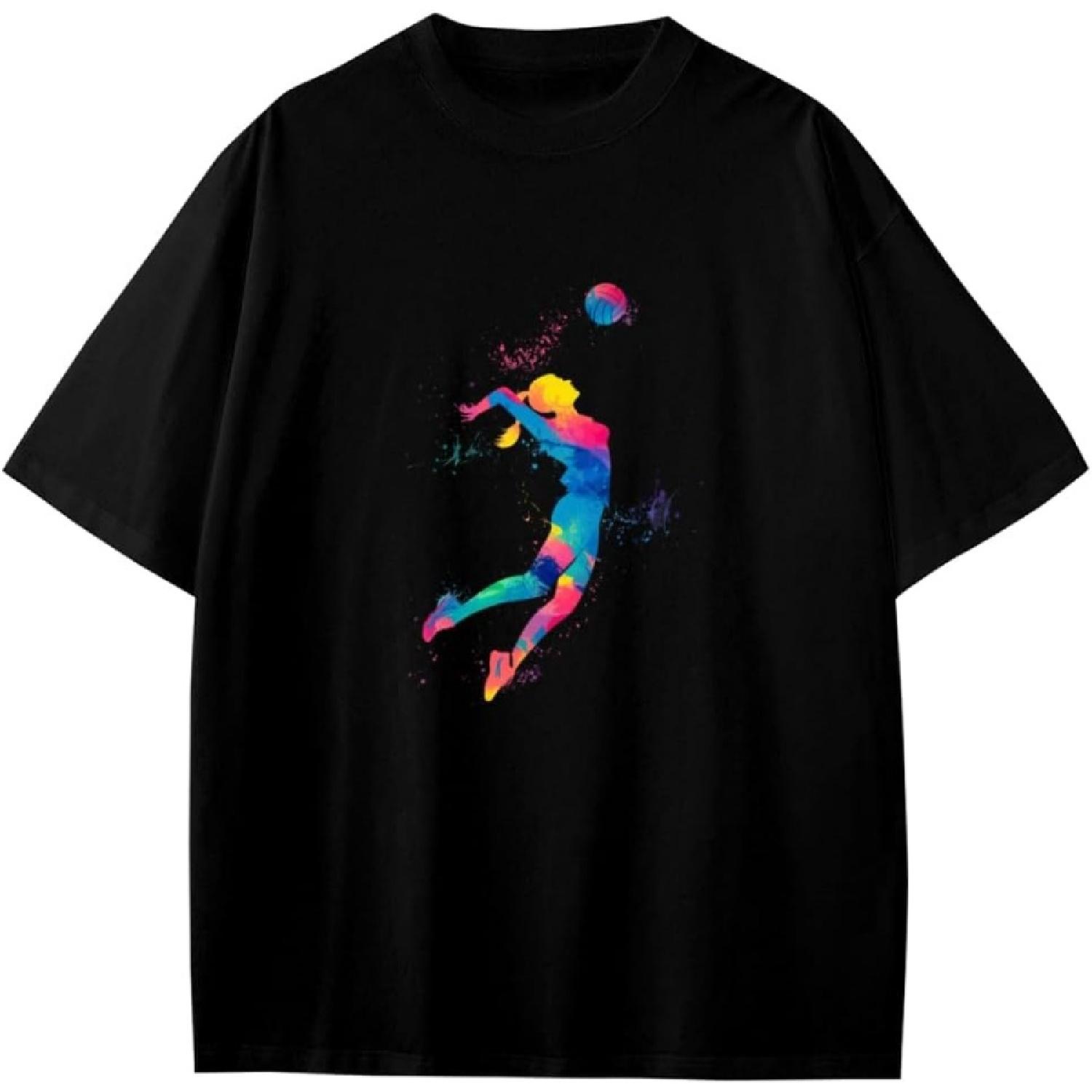 Тай-дай Винтажный Силуэт Арт-всплеск Волейболиста Мальчики Девочки Подростки Футболка Аниме Подарок XXXXXL разноцветный