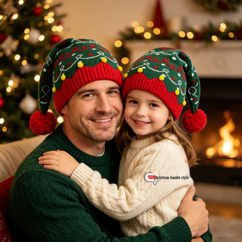 Jacquard Tassel Christmas Hat: Warm Parent-Child Knit for Women - Winter Holiday Decoration