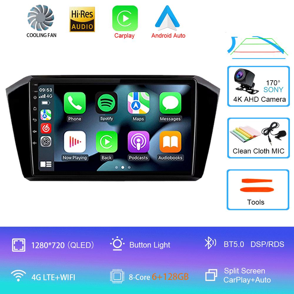 For VW Passat B8 2015 2016 2017 - 2020 Android 14 Car Radio Multimedia Player Autoradio GPS Navigation Wireless Carplay QLED 4G