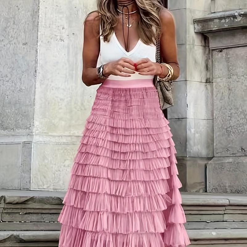 Elegant Boho High Waist Skirt for Women - Durable, Comfortable Fit with Chic Mesh Layer & Contrast Lace, Perfect for Spring/summer