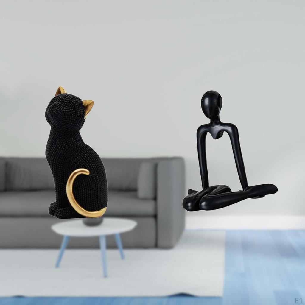 Cat Thinker Resin Figurine Abstract Animal Sculpture Decorative Collectible Ornament for Entrance
