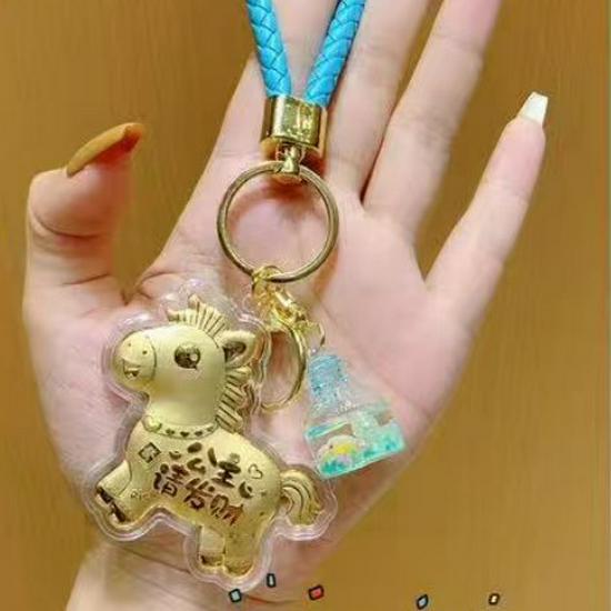 Gold Heart Pony Keychain: Money, Love & Mobile Charm with Shuibei Gold Pendant