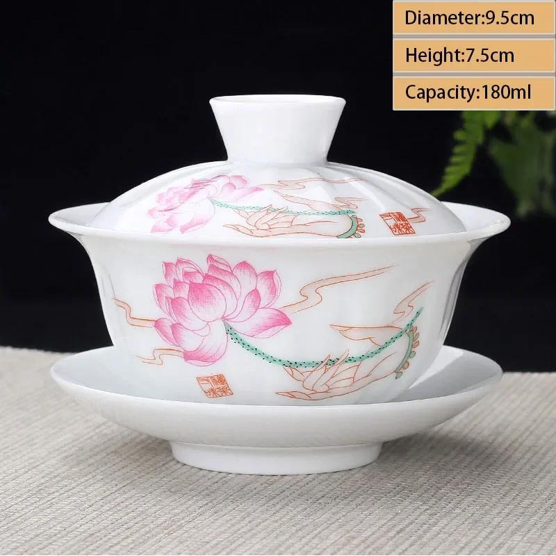 Jingdezhen Ceramic Gaiwan Teacup Handmade Tea Tureen Boutique Tea Bowl Chinese Porcelain Teaware Accessories Drinkware