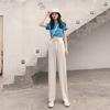 Pantalon Large Cheville pour Femme Casual Été Uni Taille Élastique Ample Pantalon en Soie Glacée Printemps Été Pantalon Féminin