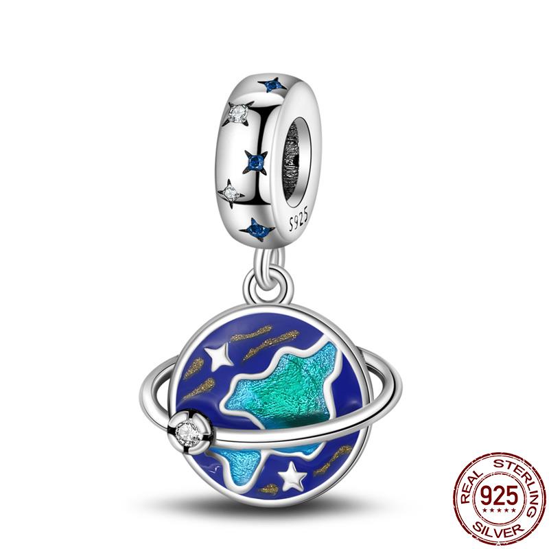 Decorative Charms Fit 3Mm Original Bracelet Copper Planet Series Collection Space Astronaut Earth Bead Diy Fine Fine Jewelry Gift Idea