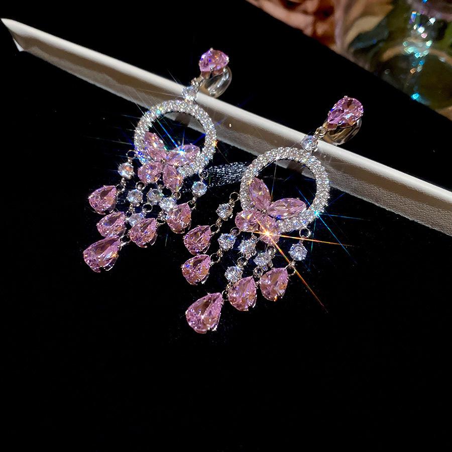 Silver Zircon Butterfly Teardrop Earrings - Luxurious, Elegant & Versatile Jewelry for Women