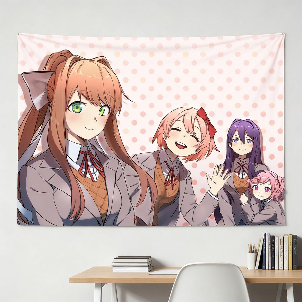 VIKAMA Heartbeat Literature Club Tapestry Home Bedroom Decoration Gift for Anime Fans And Friends Kawaii Anime Cute Anime Campus
