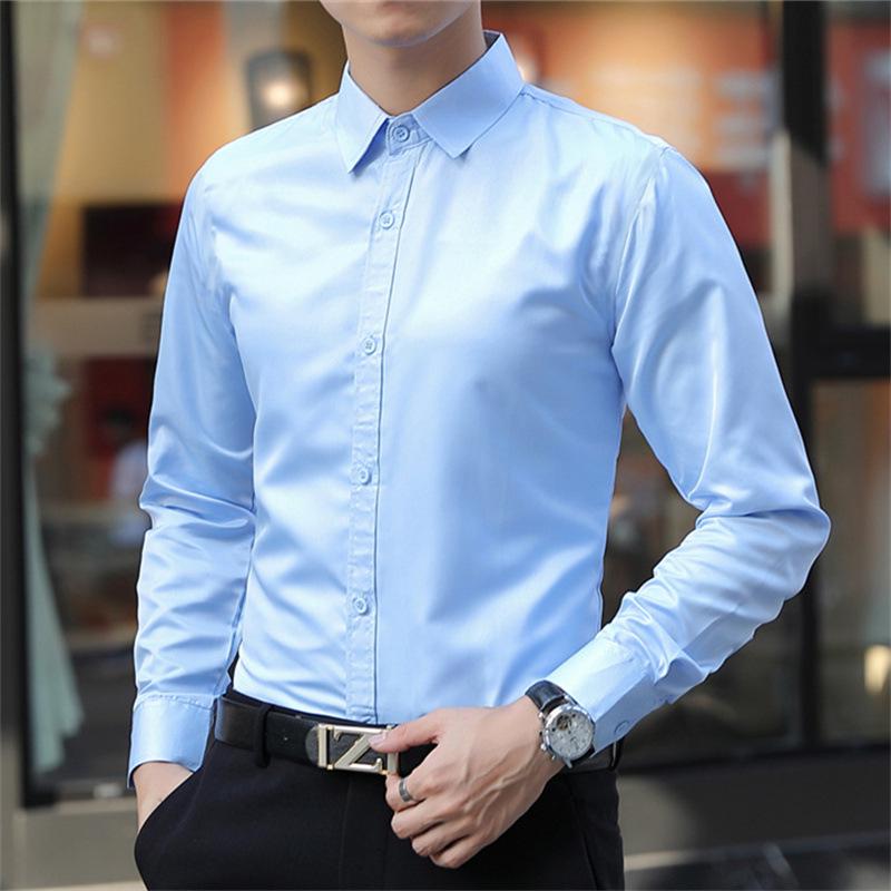 Men's 2025 Slim Fit Formal Long-Sleeved Shirt - Trendy Casual Solid Color Professional Attire
