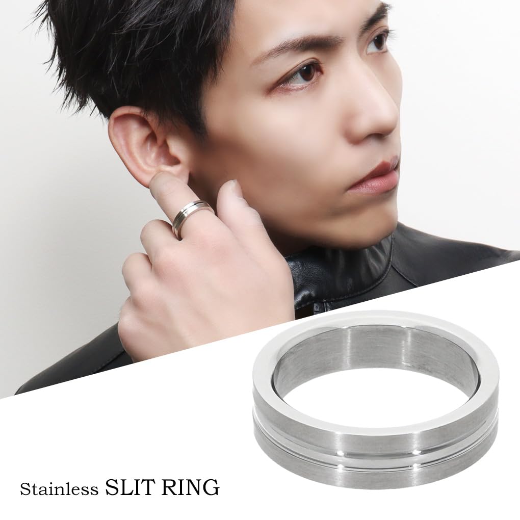 [Shinjuku Gin no Kura] Slit Line Ring, Size 25, Men's, Stainless Steel, Simple
