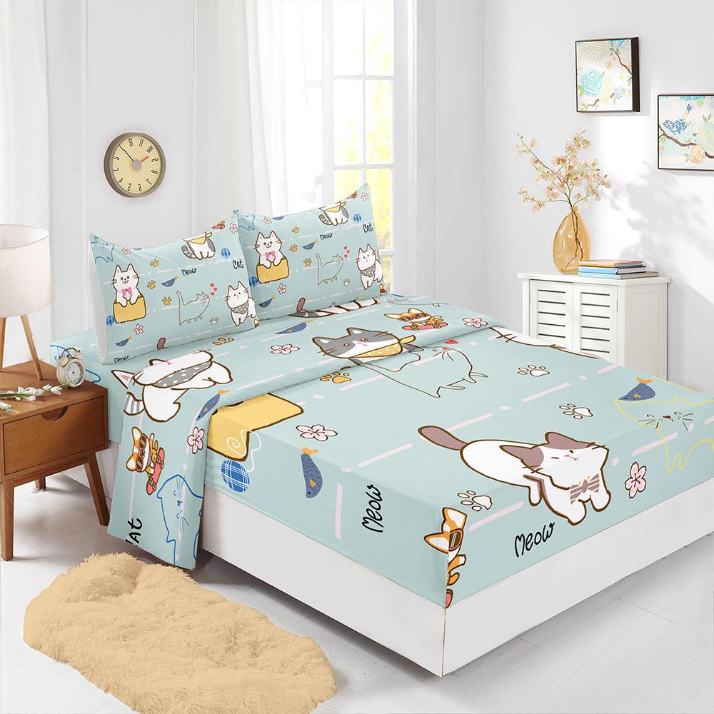 Four-Piece Digital Printing Mattress Protective Cover For Animal Cats