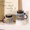Cartoon Cat Cute Ceramic Mug with Mirror Lid Drinking Cup High Looking Souvenir Fireworks Tea Cup