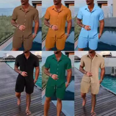 Summer Men's Solid Color Comfortable Casual Shirt Short Sleeved Beach Pants Set