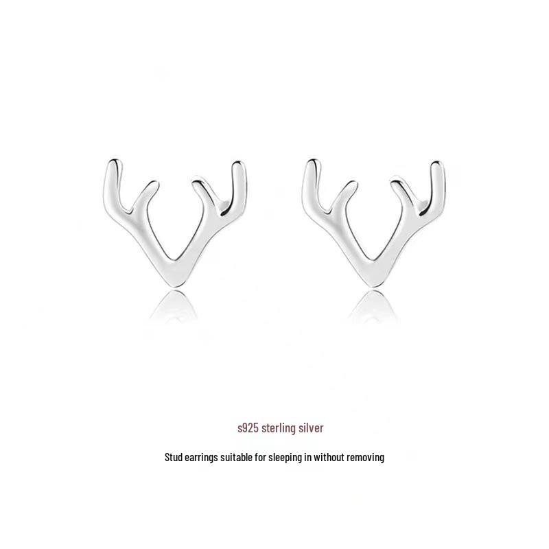 

Sterling Silver S925 Antler Stud Earrings for Women - Cute Mini Deer Christmas 2024 S925 Silver Material (Stamped S925) серебряный