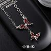 Fashion Red Double Butterfly  Necklace Luxurious High-end Women's Collarbone Chain Pendant  Halloween Gift 2025