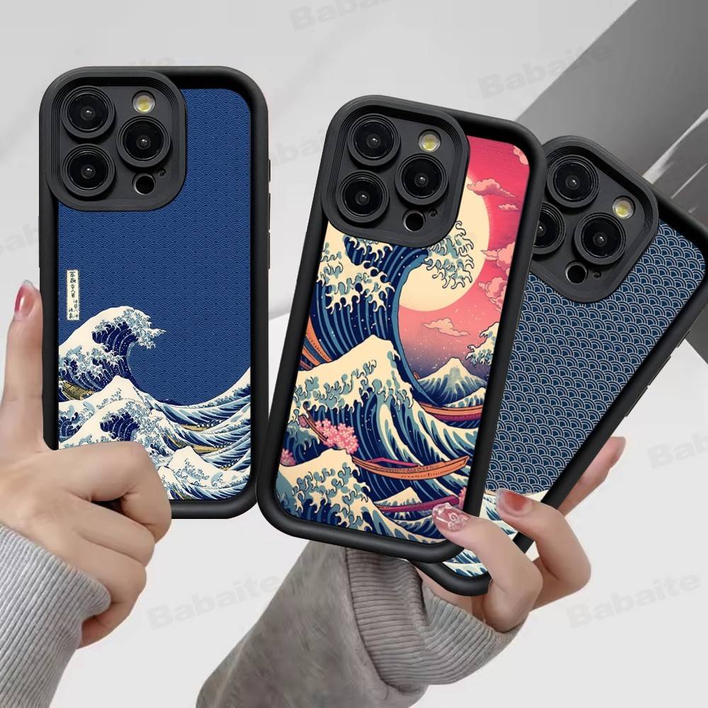 Japanese Waves Phone Case For IPhone 17 16 15 14 13 12 11 Pro Max 16E Plus INS Soft Cover