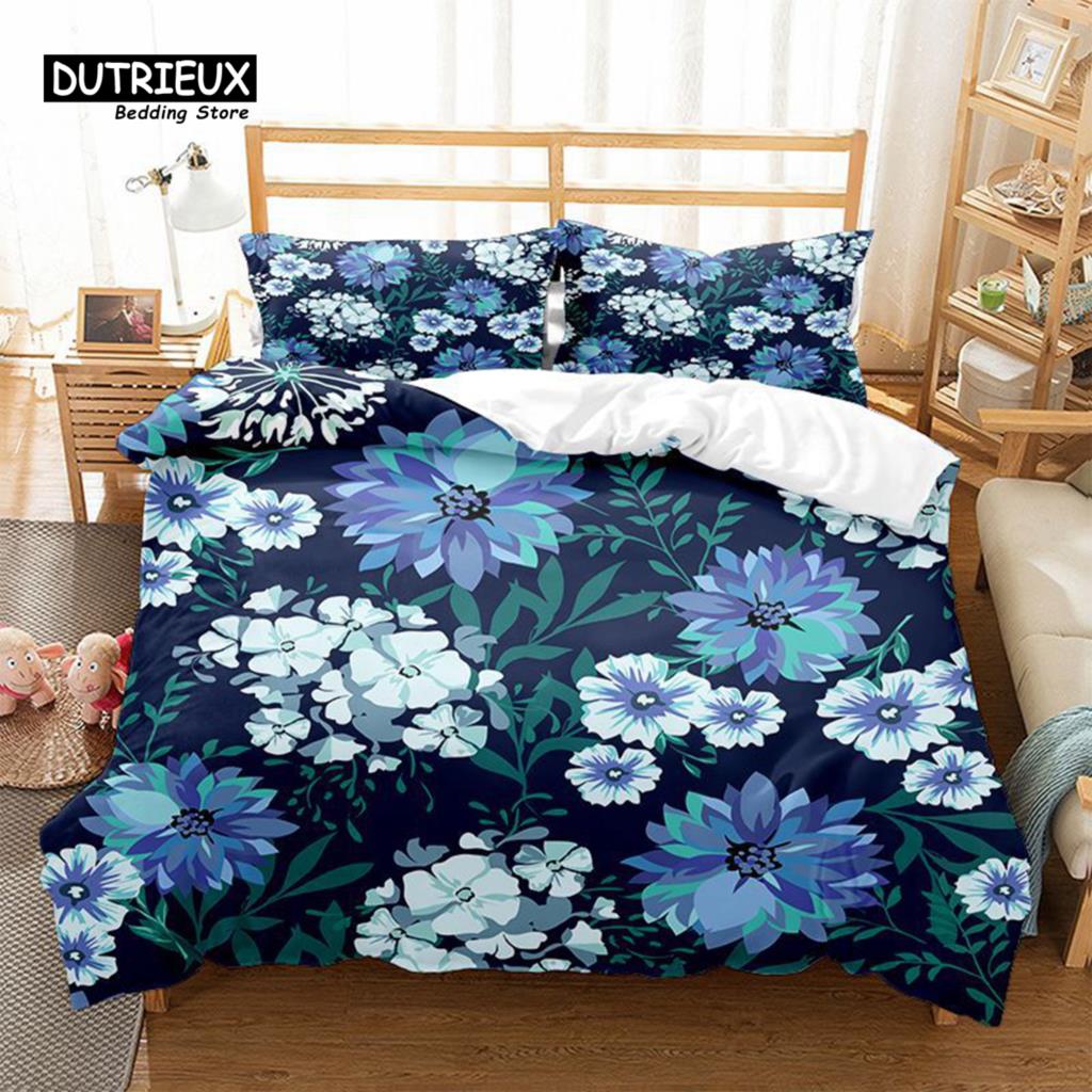 Floral Bedding Set Botanical Duvet Cover Queen Soft Boho Rose Flowers Leaves Print Comforter Cover For Kids Teens Adults Decor