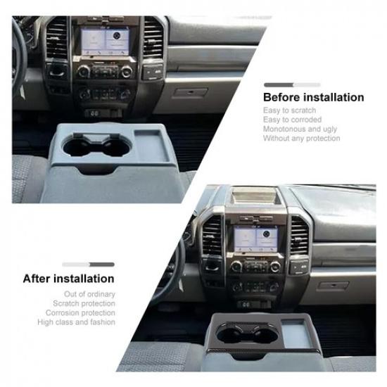 Carbon Fiber Center Cup Holder Panel Cover Trim For Ford F250350450550 15-20