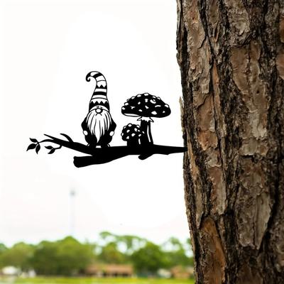 1 pezzo Squisito ornamento da giardino a forma di gnomo in metallo per decorazione del cortile, decorazione per alberi da esterno, abbellimento del giardino sul retro, regalo ideale per il giardino