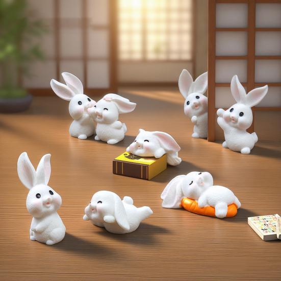 8 Pcs Rabbit Fairy Garden Accessories Mini Resin White Bunny Figurine Miniature Rabbit Animal Figures for Spring Easter Egg Fillers Party Supplies
