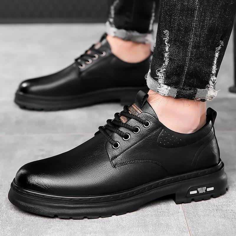 Men Leather Shoes Spring British Thick Soled Casual Derby Shoes Men Formal Wear Wedding Workwear Low Top