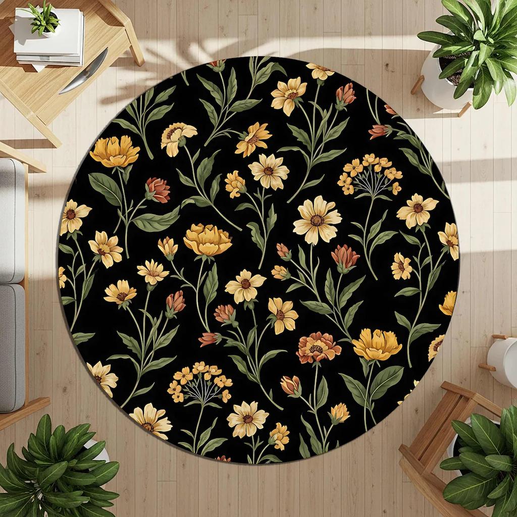 Vintage Floral Round Rug Print Round Area Rug Carpet for Home Living Room Rug Bedroom Sofa Doormat Kitchen Non-slip Floor Mat