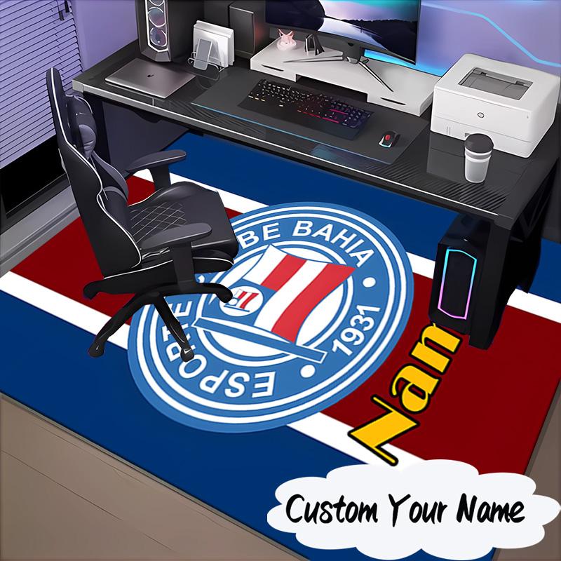 Custom Name Bahia FC Crest Design Rug for Living Room, Game Rooms, Office, Bedroom, Floor Mat Playful Design, fan gifts Christmas decor
