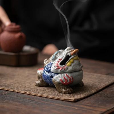 Ancient Colored Pottery Mud Incense Holder Golden Toad Incense Stick Holder Scented Aromatic Candles Zen Tea Services Collection