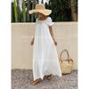 2025 summer new European and American cross-border foreign trade summer lace square collar pleated bubble sleeve long skirt seaside vacation style