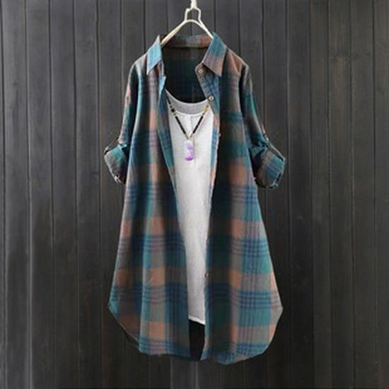 Solid Color Long Sleeve Polo Shirt for Middle-Aged Women - Spring/Autumn Pure Cotton Lapel Top with Collar