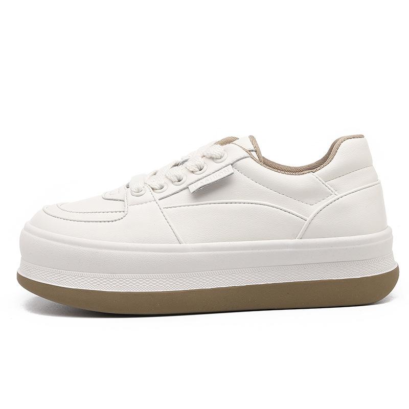 

Four seasons new sports fashion women s shoes casual lace-up leather thick baseplate shoes literary style student simple white shoes 35