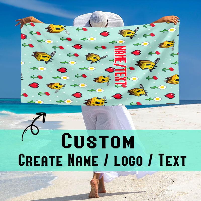 Animal Bee Soft Beach Towel Custom Name Text Towel Portable Beach Pool Travel Beach Towel Beach Outdoor Camping Outdoor Pool Towel Absorbent Bath Towe