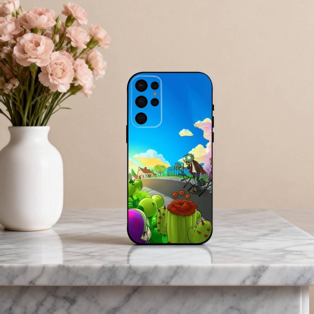 P-Plants-S VS Z-Zombies-S  Phone Case For Samsung S25,24,23,22,30,21,10,9,Ultra,Plus,Lite,FE,4,5 G Soft Black Case Samsung S22ULTRA5G