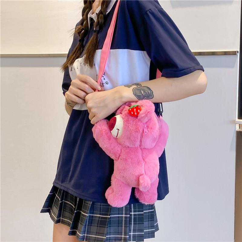 Lotso Cartoon Cute Crossbody Bag Adorable Plush Toy Girls Child Fun Accessory