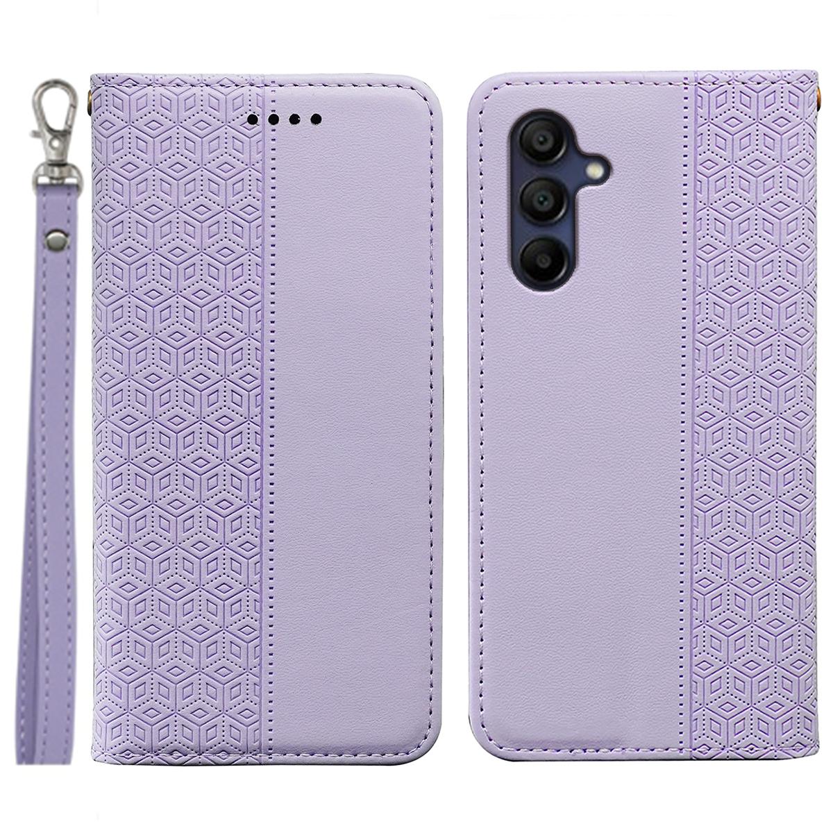 

For Samsung Galaxy A16 5G/A16 4G Wallet Phone Case Strong Magnetic Checkered Pattern Imprint Leather Flip Cover Purple