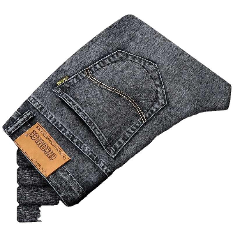 Elastic Men's Jeans: Spring/Summer Straight, Loose, Large Size, Wear-Resistant, Casual Work Pants with Free Shipping