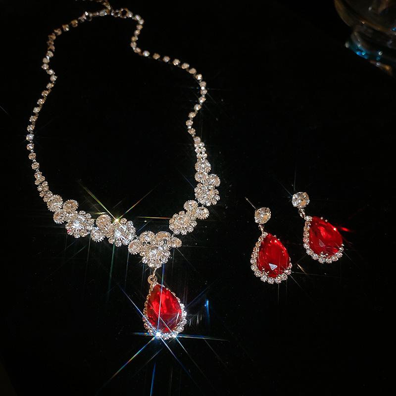 Luxus Perlen- & Diamant-Wassertropfen-Ohrring- & Halsketten-Set - Elegante High-End Damenmode