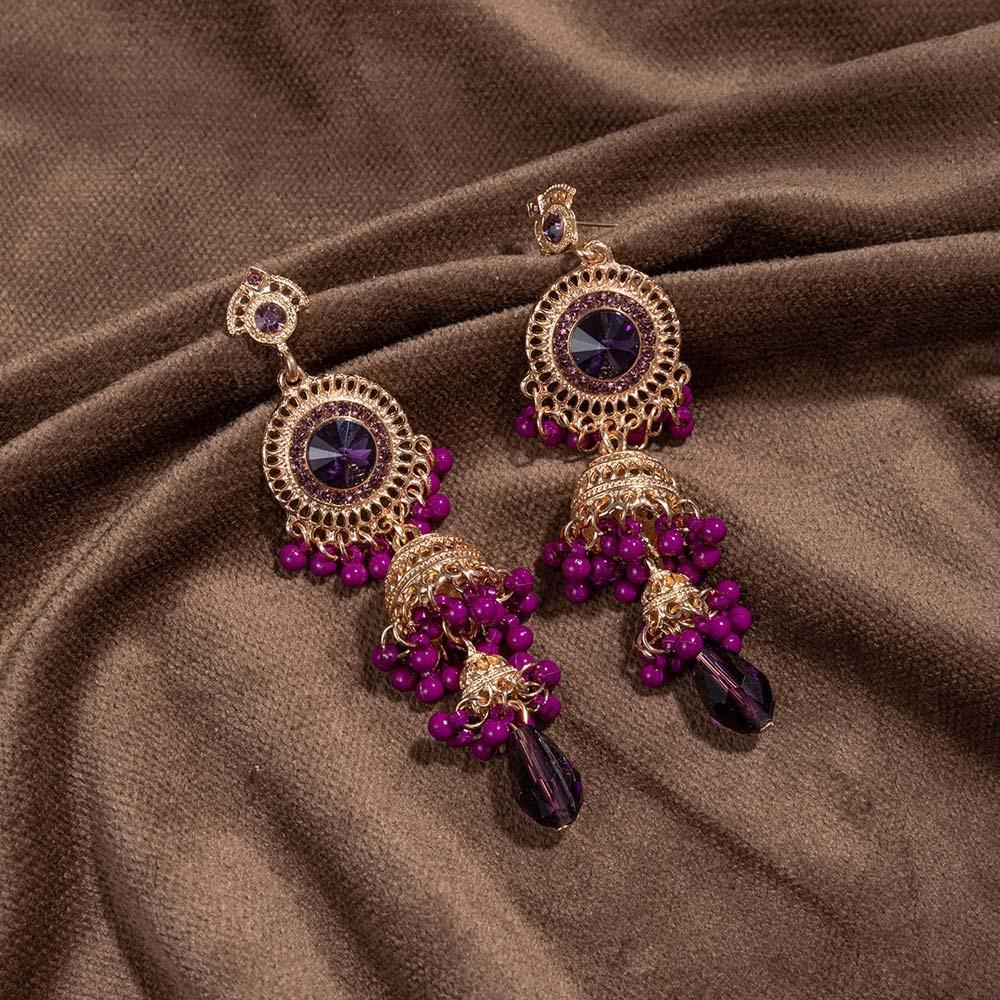 Luxury Rhinestone Pearls Ear Drop Thai Style Ethnic Style Ear Studs Bell Tassel Earrings Birthday
