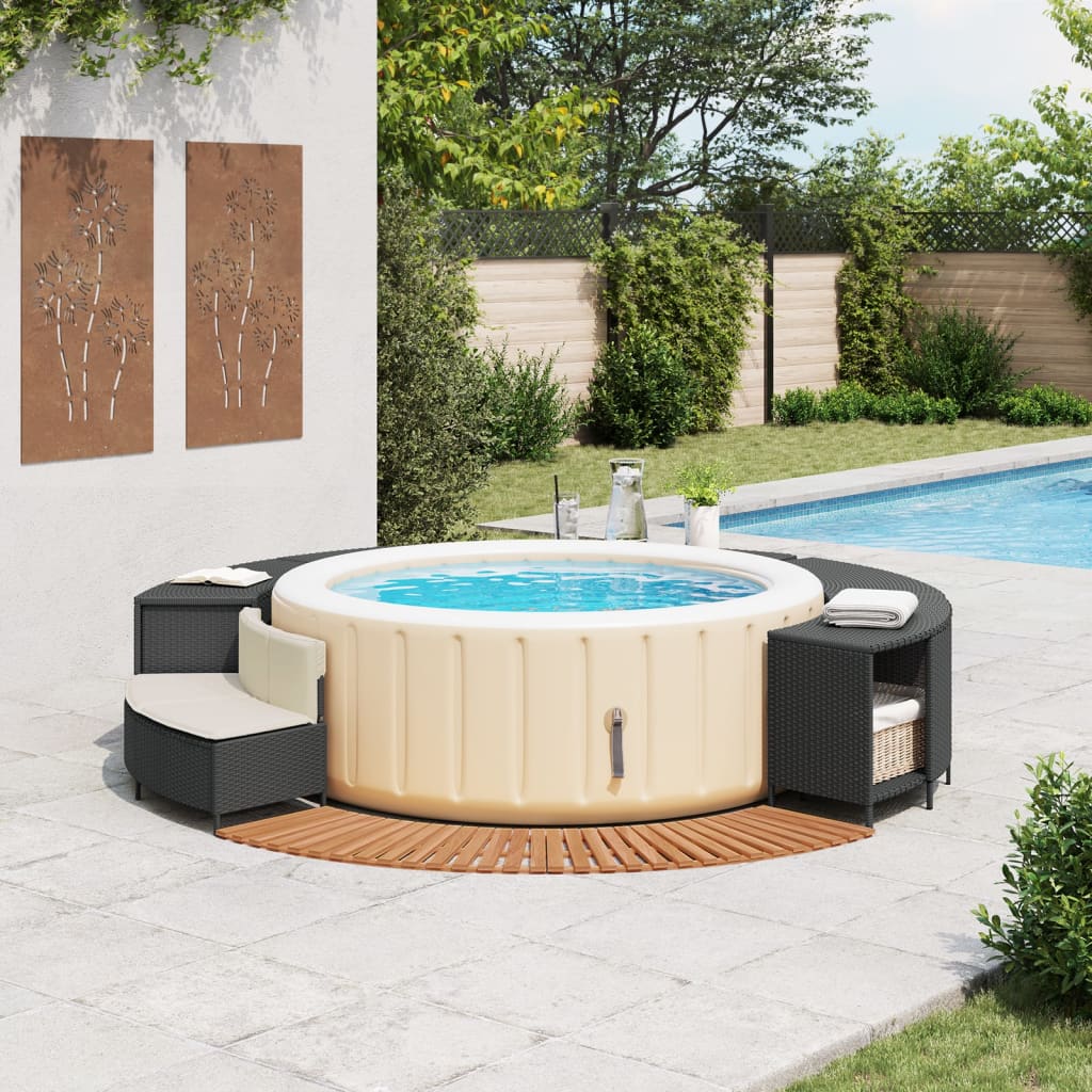 Vidaxl Pool-/Spa-Umrandung, Schwarzer Polyrattan und Massives Akazienholz