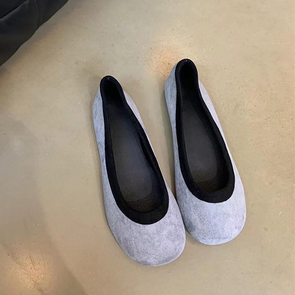 Soft leather version~ retro round head shallow mouth single shoes with skirt flat ballet shoes one pedal versatile grandma shoes women
