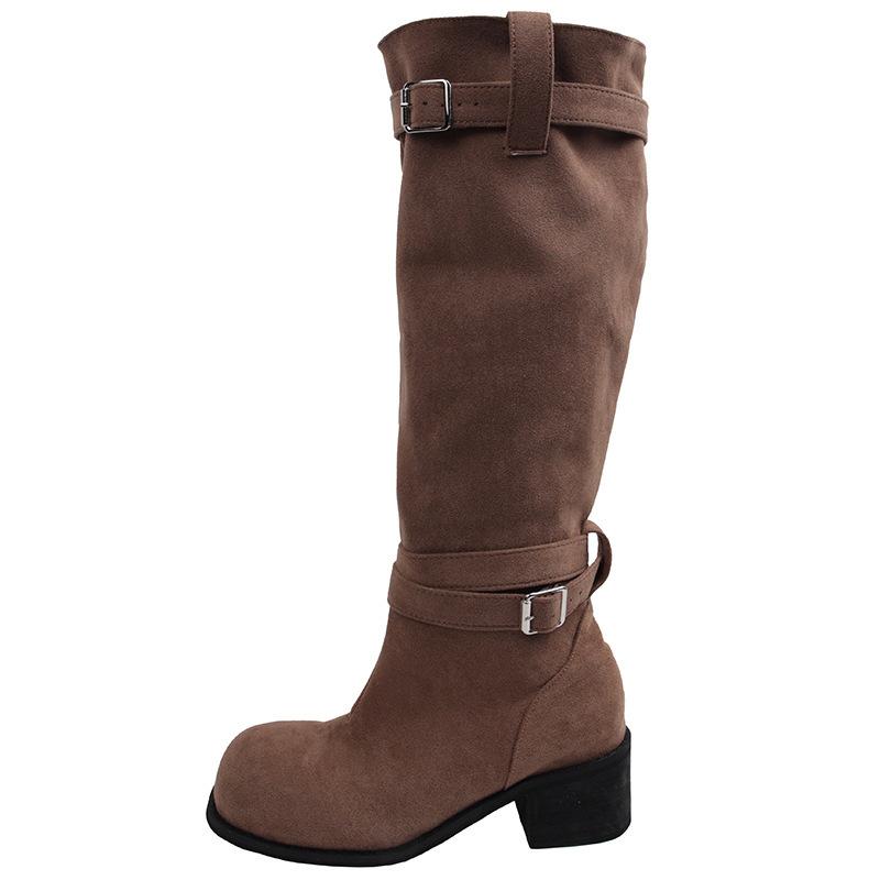 Retro British style but knee thick heel boots women's 2025 new summer versatile height-increasing and thin knight boots