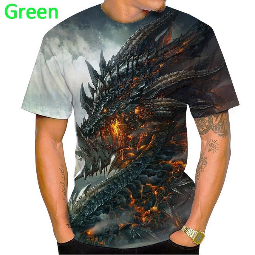 Summer Round Neck Dragon Series 3D Print Top Fashionable Casual Short Sleeved Men's T-shirts