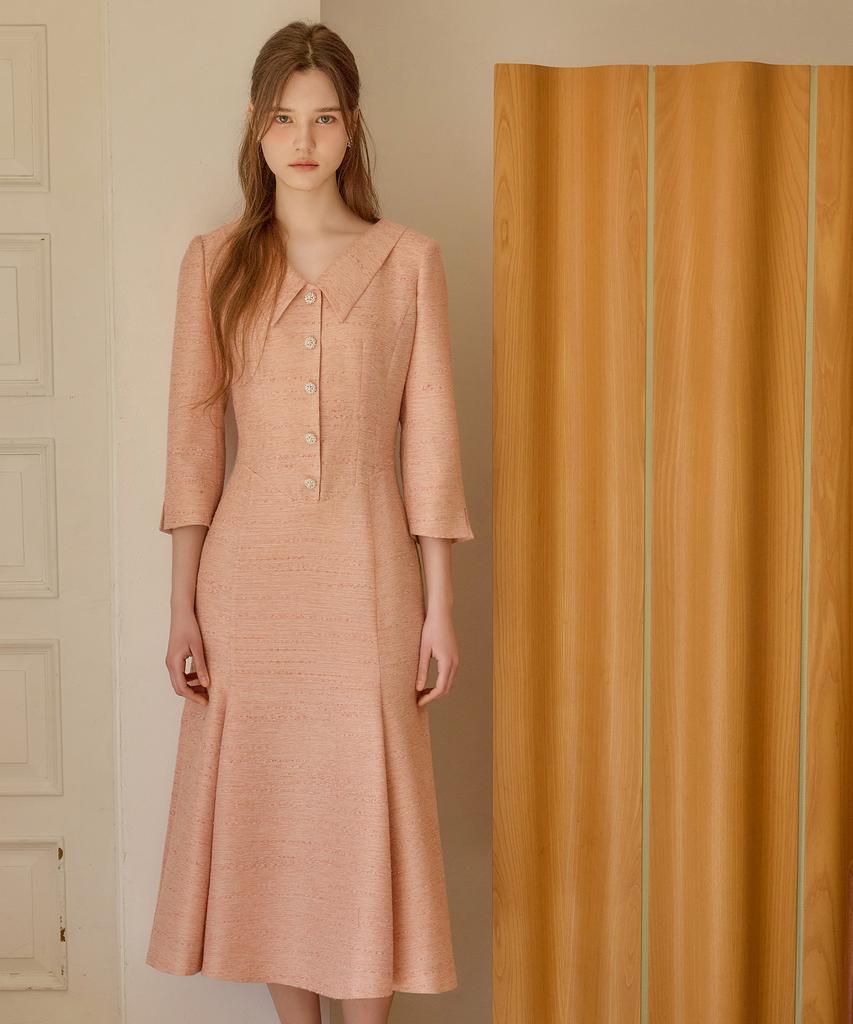 Julie And Kara 26Ss Calla140 Shebigins Atelier Tweed Dress Orange