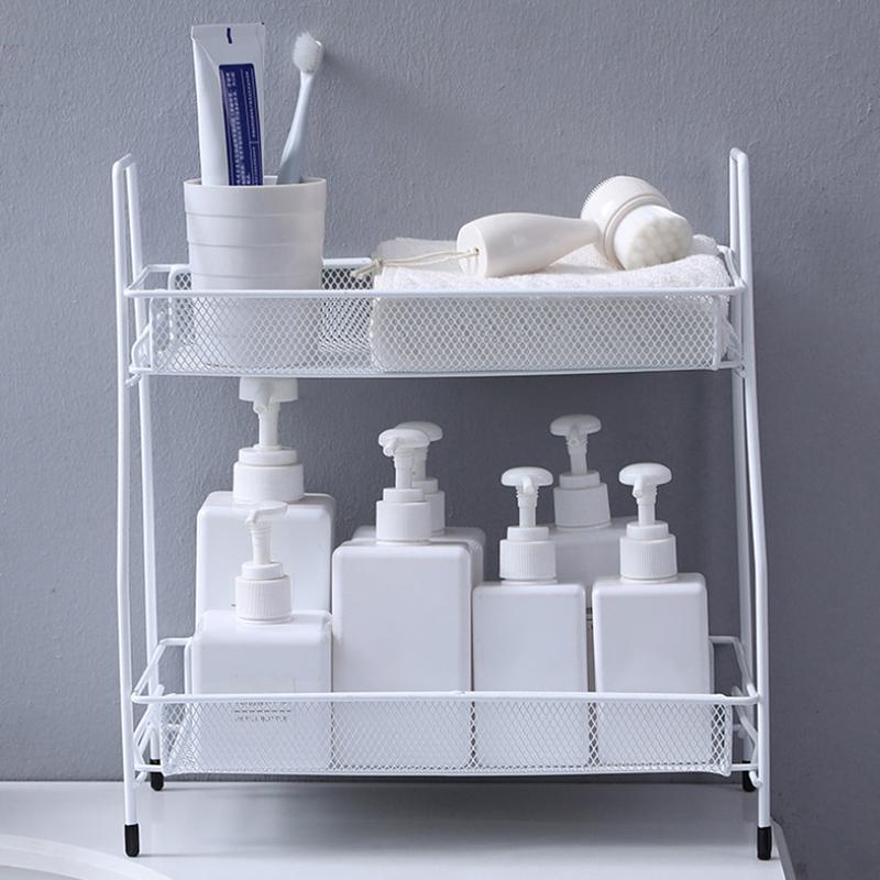 Double Layer Iron Kitchen Storage Rack Wire Spice Organizer Metal Cosmetic Makeup Basket Holder Dish Drainer Bathroom Desk Shelf