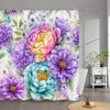 1pc Watercolor Peonies Shower Curtain - Vibrant Purple Blue Pink Blooms & Lavender Leaves On White, Realistic Whimsical Floral