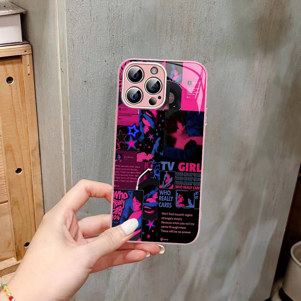 Pink Blue TV Girl For IPhone 14 13 12 Mini 11 Pro XS Max X XR 14 Plus Tempered Glass Cover