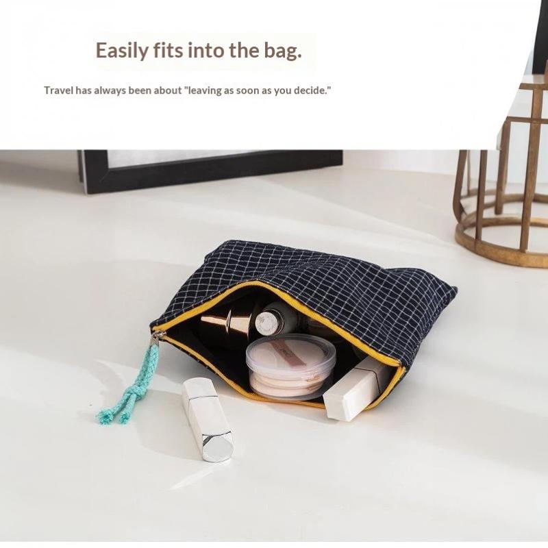 Korean Plaid Cotton Makeup Bag Large Capacity Zipper Cosmetic Storage Pouch Portable Travel Wash Bag For Girls Gift