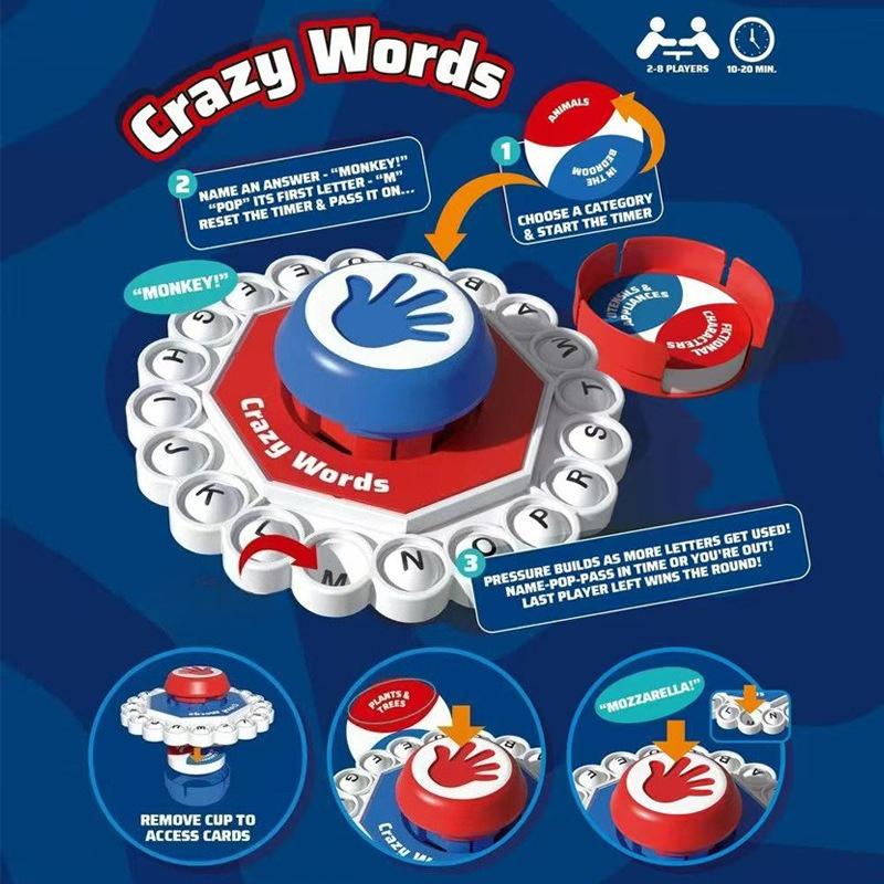 Crazy Words English Board Game Fast Paced Family Fun The Quick Thinking Letter Pressing Puzzle For Adult And Kid Party Gift Kid Friendly Entertaining
