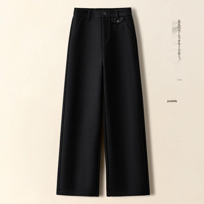 2025 Autumn/Winter High-Waisted Slimming Woolen Wide-Leg Cropped Pants